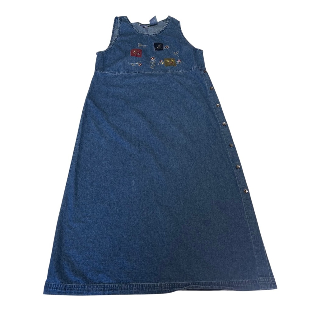 Vintage Erika & Co Maxi Denim Sleeveless Dress Flower Women’s Size Medium Jumper